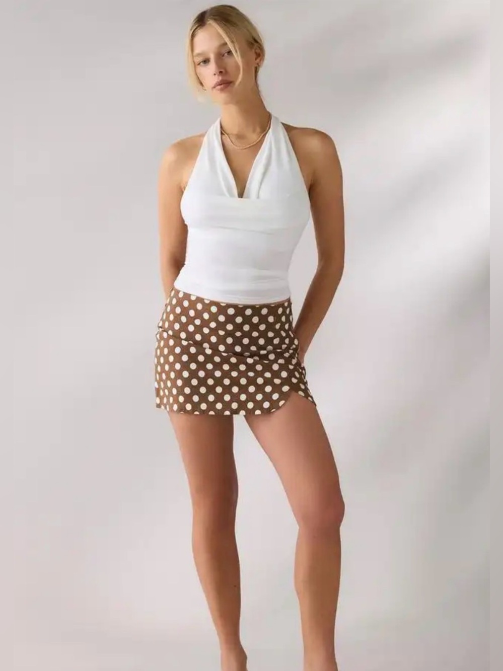 Kimchi Blue Tag-Along Linen Mini Skort Polka-Dot